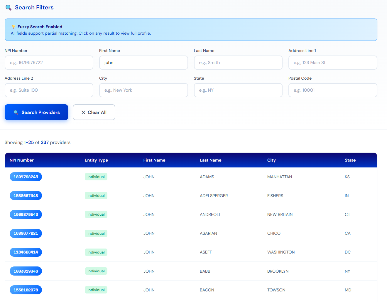 search client example 1